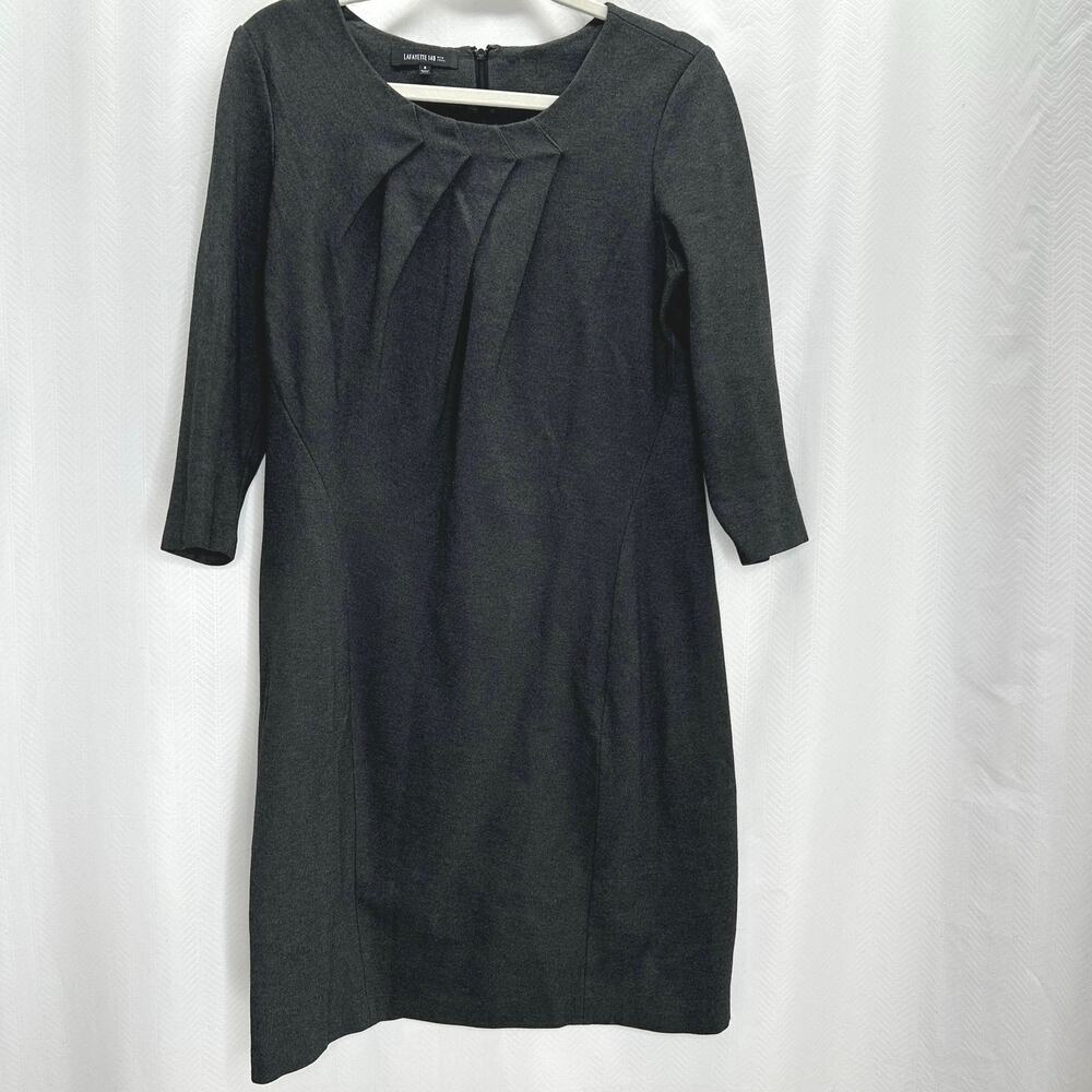 Lafayette 148 dark gray midi dress career office classic preppy
